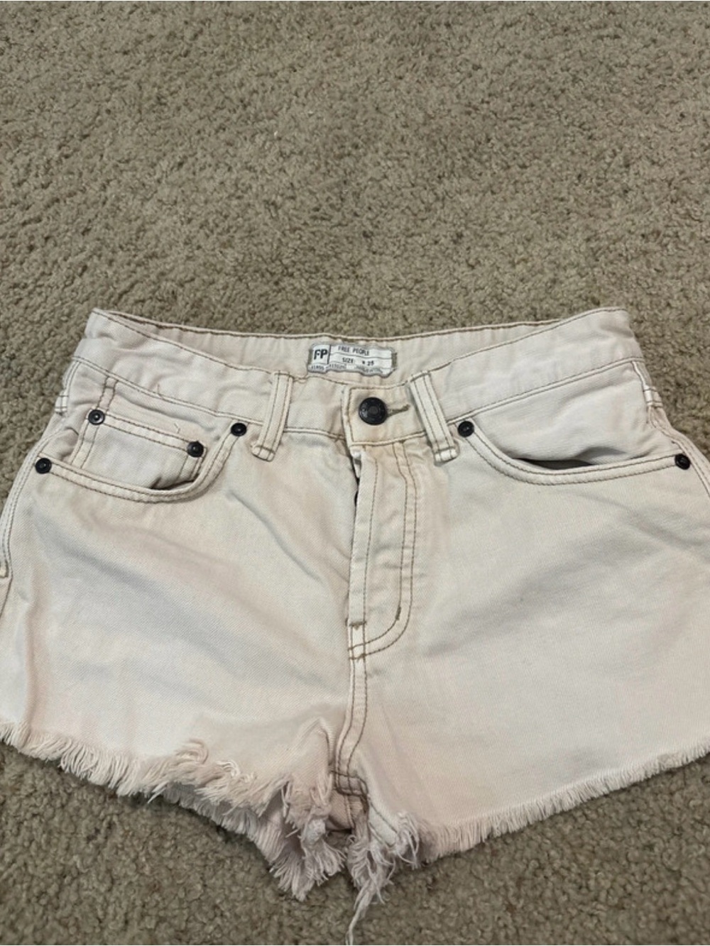 Free People Light Cream Frayed Denim Shorts